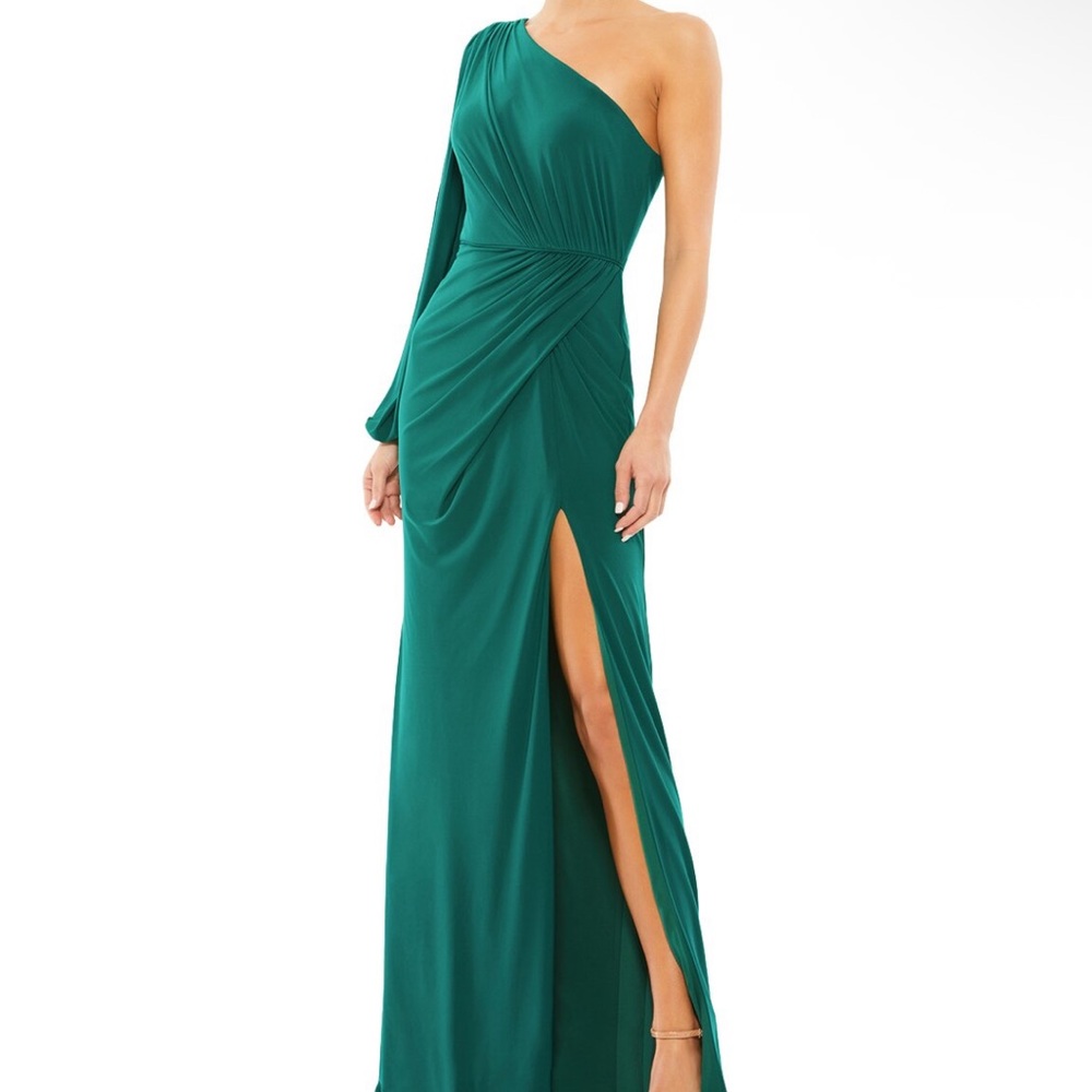Mac Duggal Teal One-Shoulder Draped Evening Gown